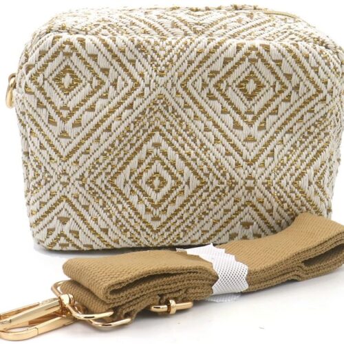 Schoudertasje bruin/creme met glitter