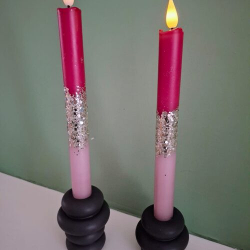 LED Dip Dye kaars Bordeaux/GlitterZilver/Chestnut nr. 107
