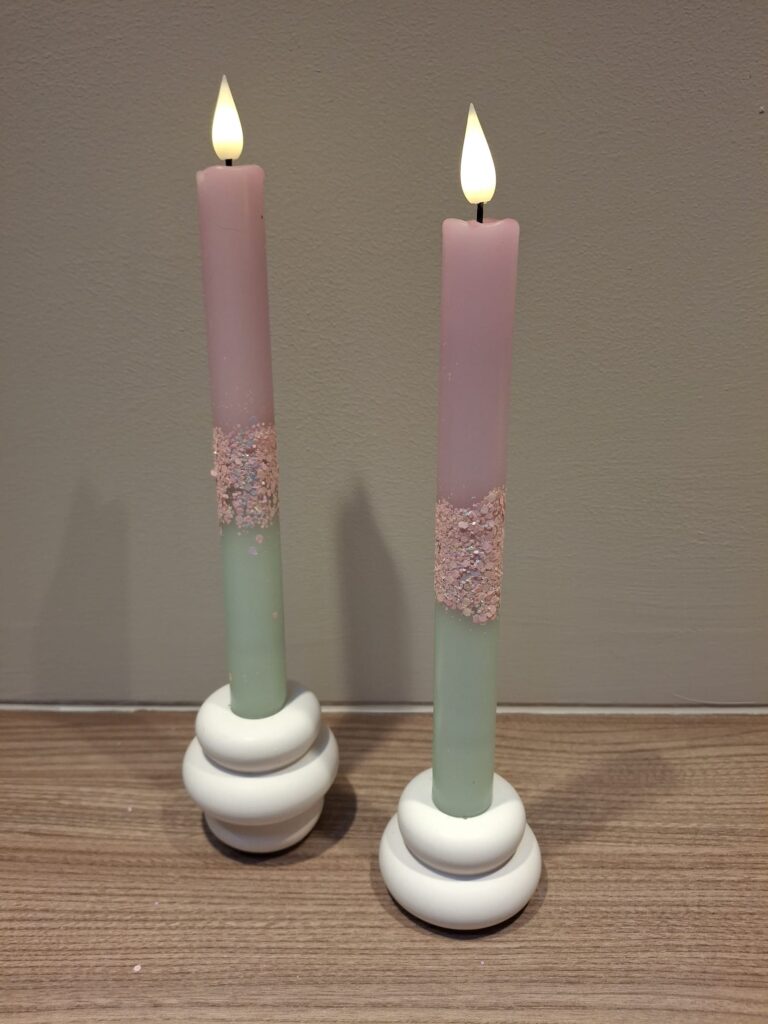 groen glitters LED Dip Dye kaars Roze/Groen pastel/glitterRoze nr. 113